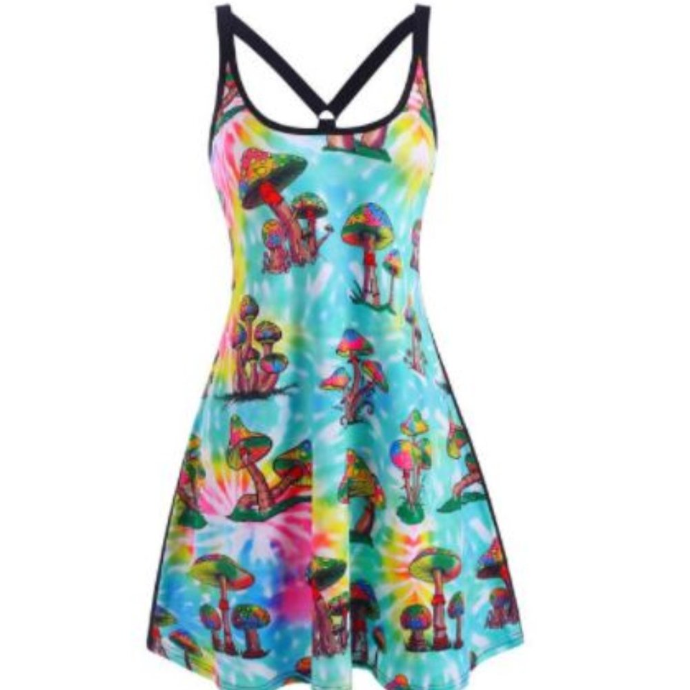 Blue Psychedelic Tie Dye Mushroom Dress